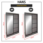 Hans Series 4FT/5FT 2-Door Sliding Door Wardrobe in White Wash or Dark Grey