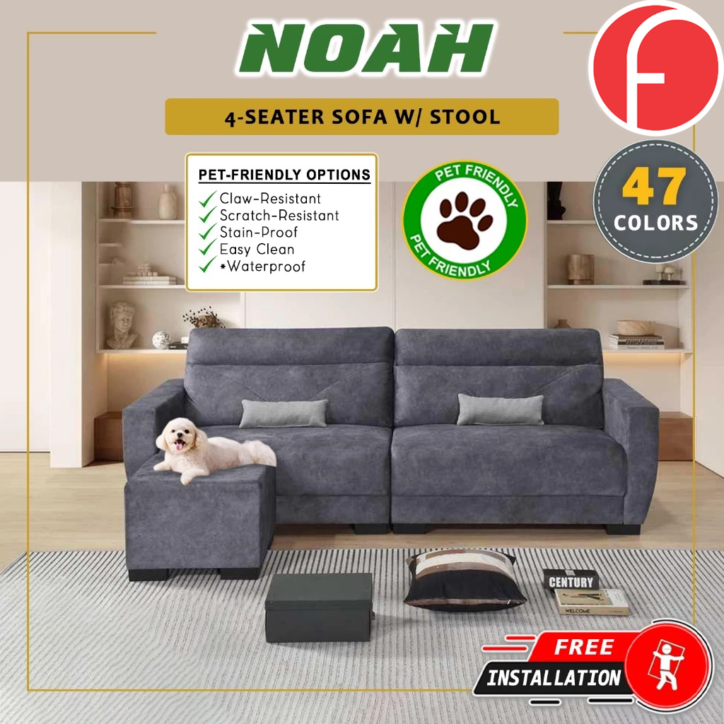 Noah 4 Seater Sofa with Stool High Density Foam w/ Pet Friendly Options