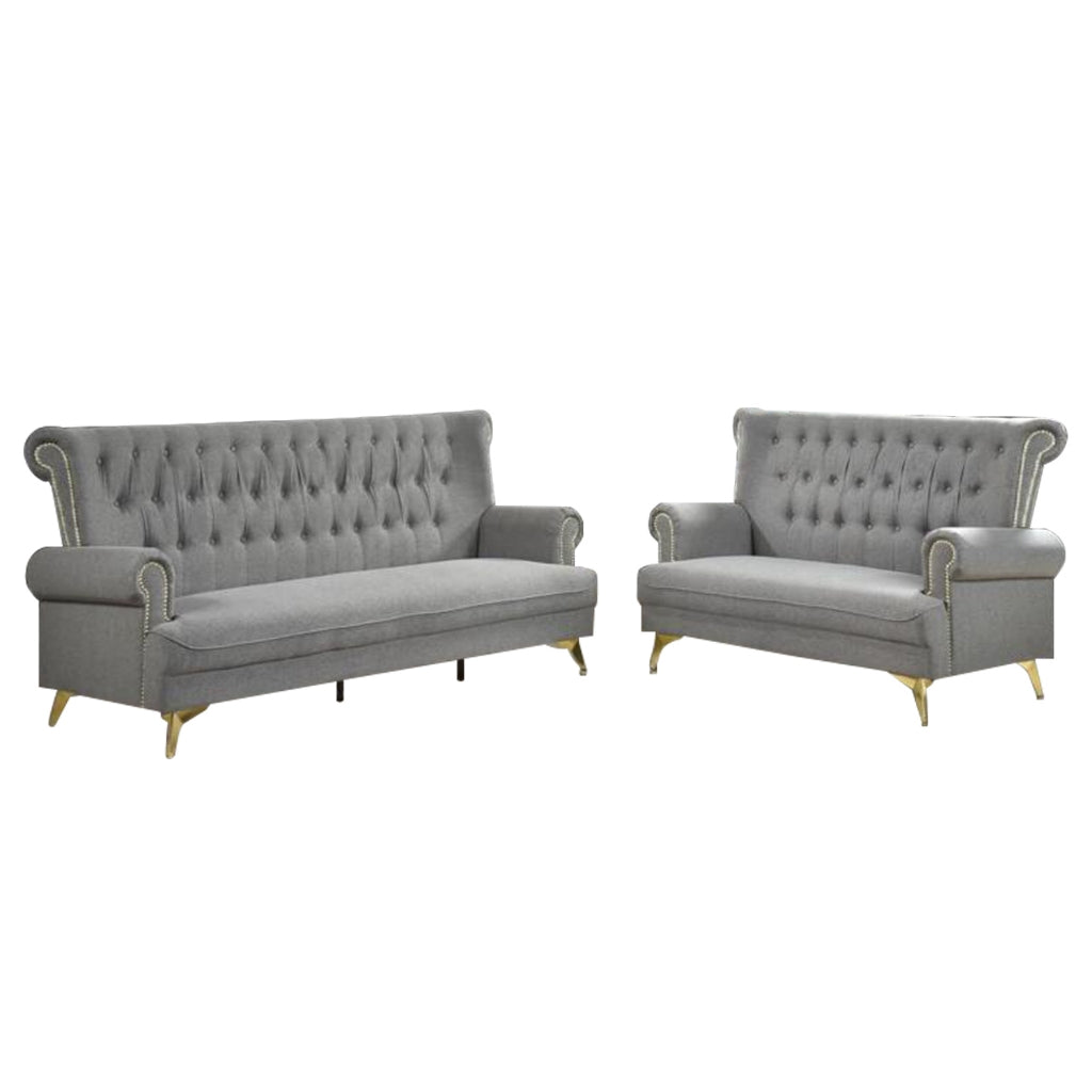 Arjon 2-Seater + 3-Seater Sofa Zigzag Spring in Grey Colour Fabric