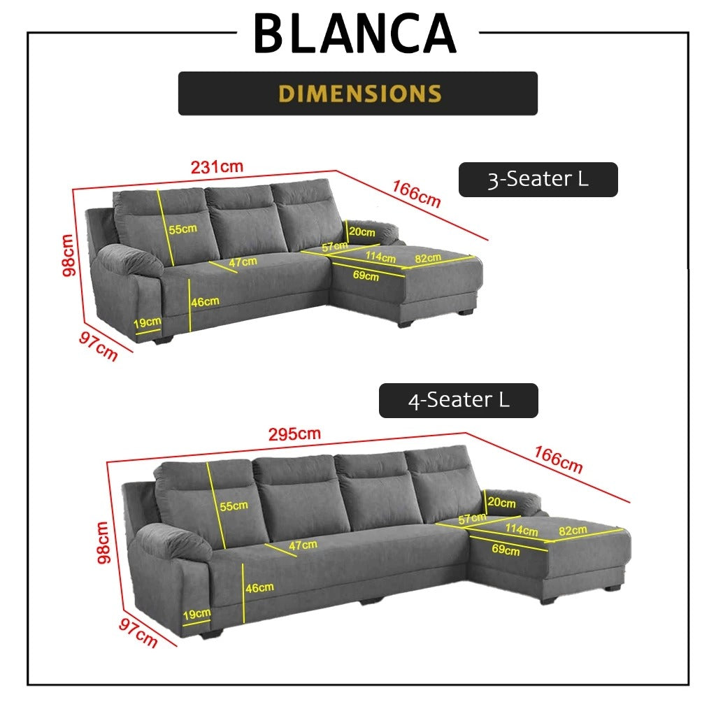 Blanca 4 Seater Left and Right L-Shaped Sofa in 47 Colour -w/ PetFriendly Fabric/Leather