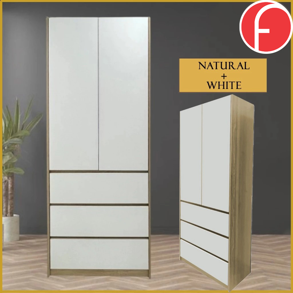 Nolin Modern 2 Door Hanging Wardrobe + 3 Layer Drawer Laminated Back Panel