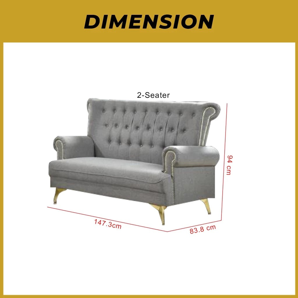 Arjon 2-Seater + 3-Seater Sofa Zigzag Spring in Grey Colour Fabric
