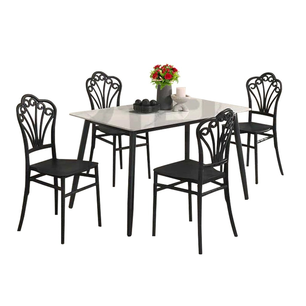 Biron 1+4 Dining Set Table with Chair Ceramic Table Top with Metal Legs