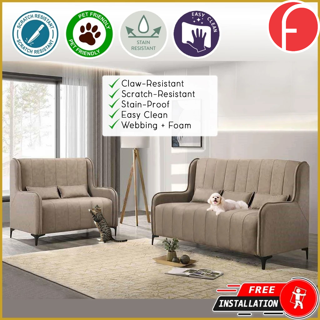 Odette High Back 2-Seater + 3-Seater Sofa Webbing with Foam - w/ PetFriendly Option