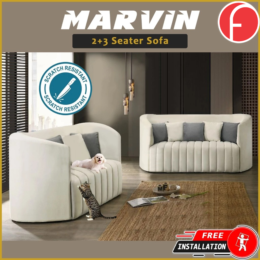 Marvin 2-Seater + 3-Seater Sofa Zigzag Spring in Scratch Resistant Fabric