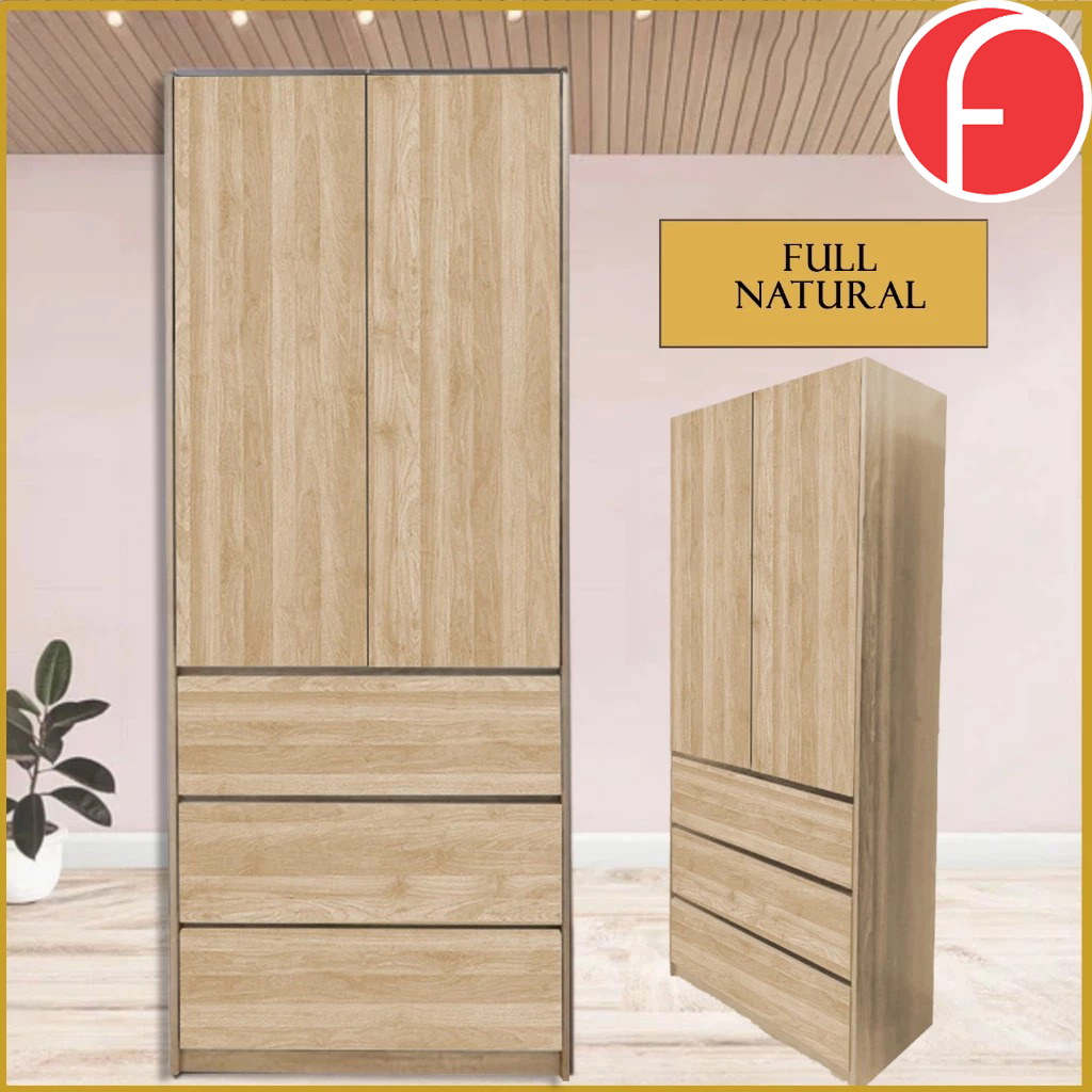 Nolin Modern 2 Door Hanging Wardrobe + 3 Layer Drawer Laminated Back Panel