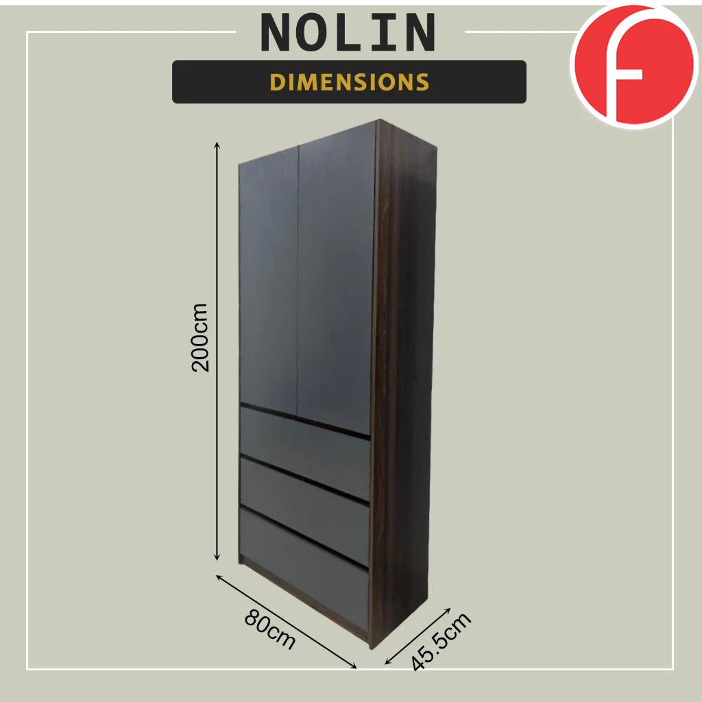 Nolin Modern 2 Door Hanging Wardrobe + 3 Layer Drawer Laminated Back Panel
