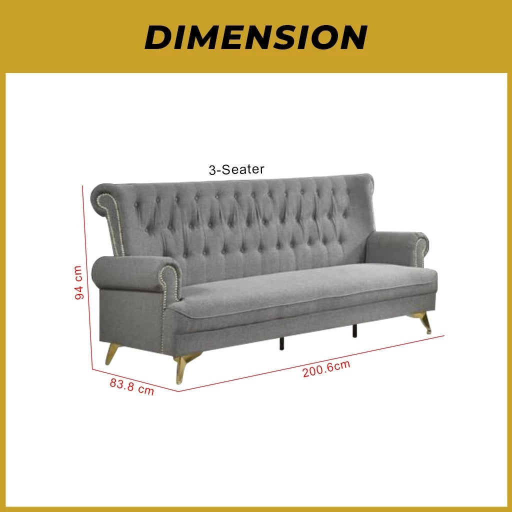 Arjon 2-Seater + 3-Seater Sofa Zigzag Spring in Grey Colour Fabric