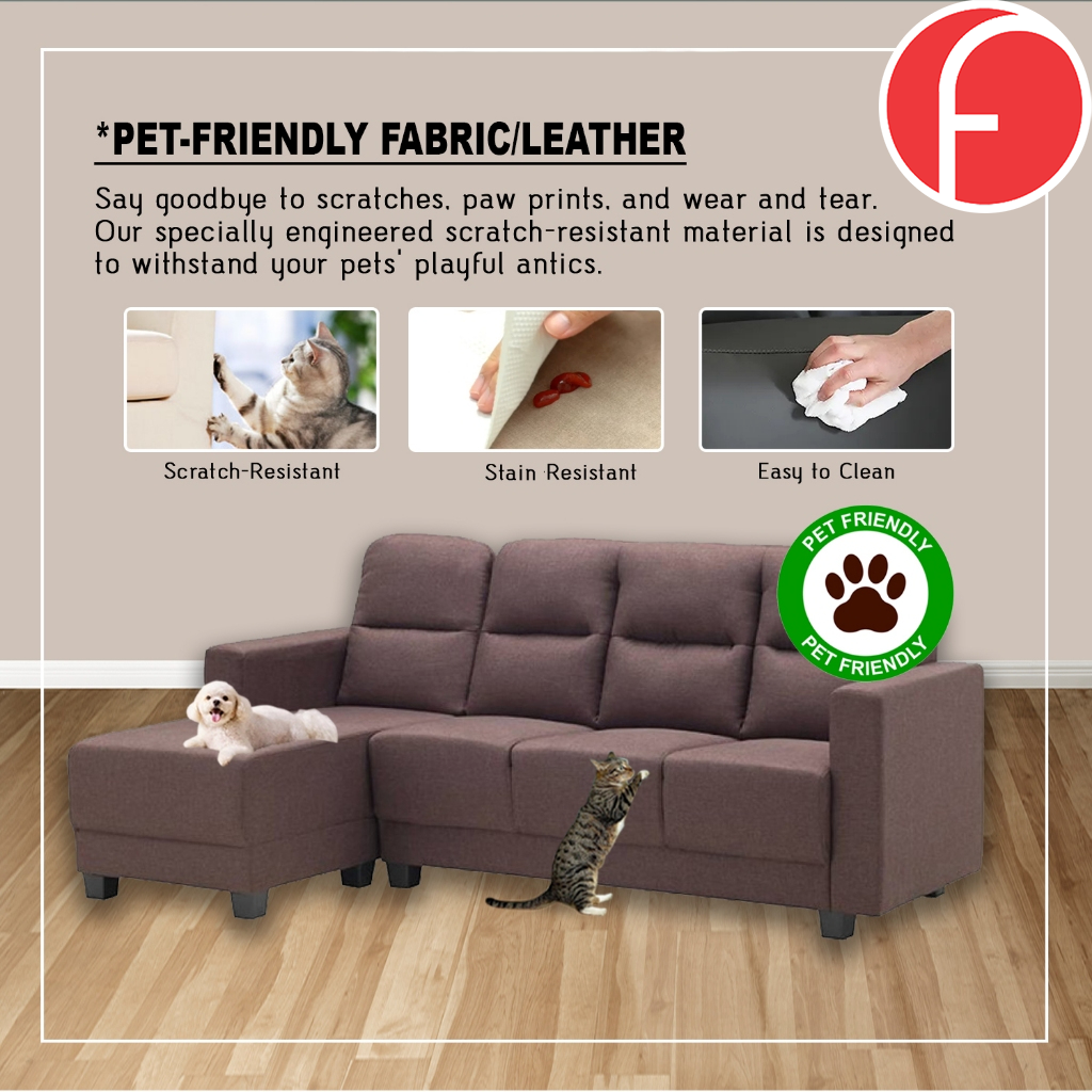 Hyposh L-Shaped Sofa Left/Right Chaise in 47 Colour -w/ PetFriendly Fabric/Leather