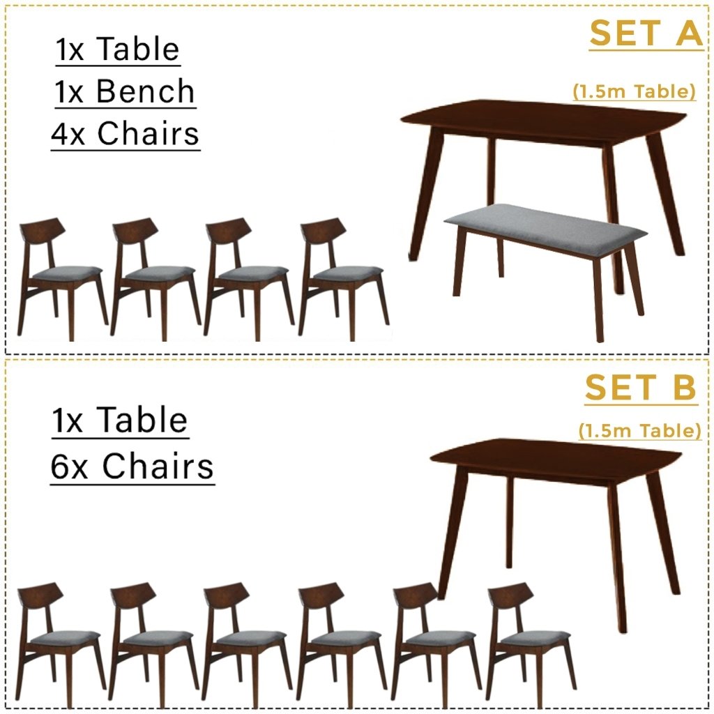 Juventus Dining Set Table with Chair & Bench in Walnut Color