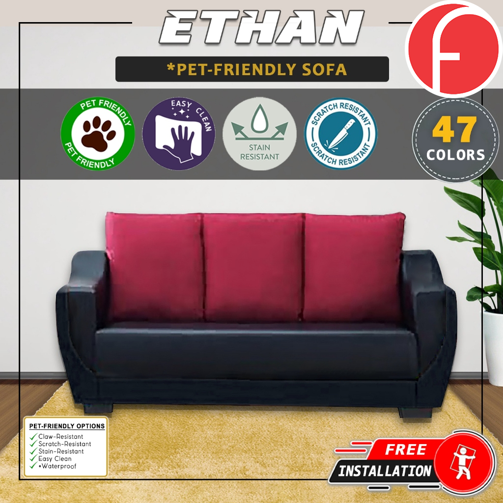 Ethan 3 Seater Sofa Set in 47 Colour -w/ PetFriendly Fabric/Faux Leather Options