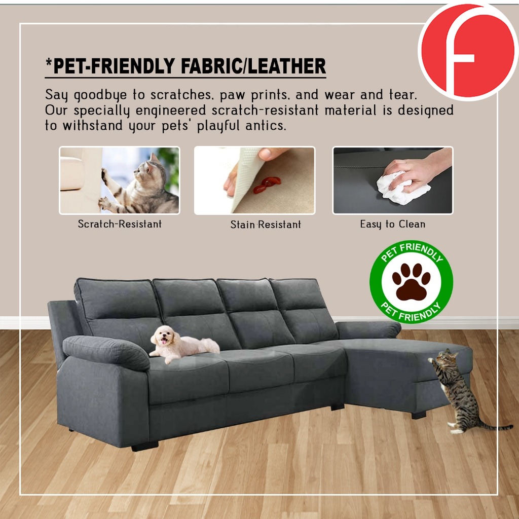 Rehan 4 Seater High Back L-Shaped Sofa in 47 Colour - w/ Pet Friendly Fabric/Leather