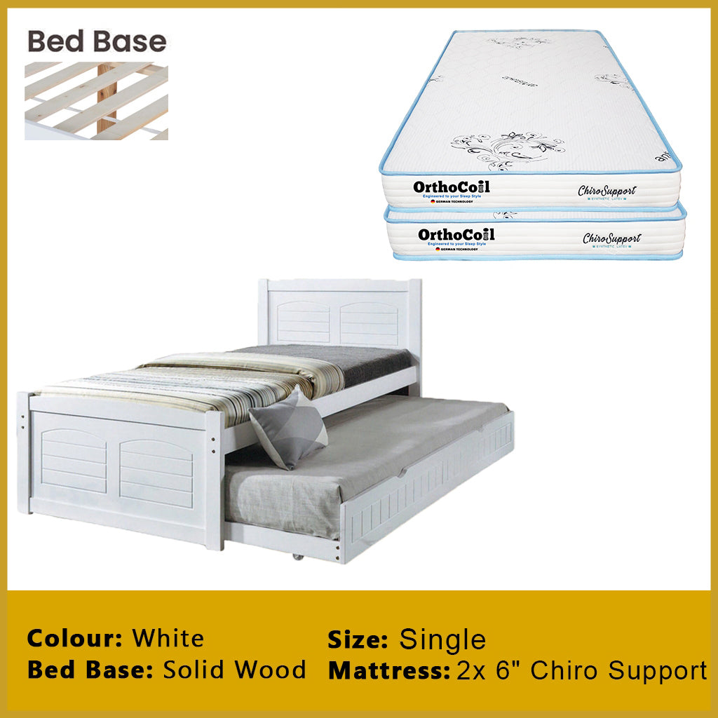 Delia Pull-Out Bed Frame Slatted Wood Base with Pull-out Bed w/ Mattress Option