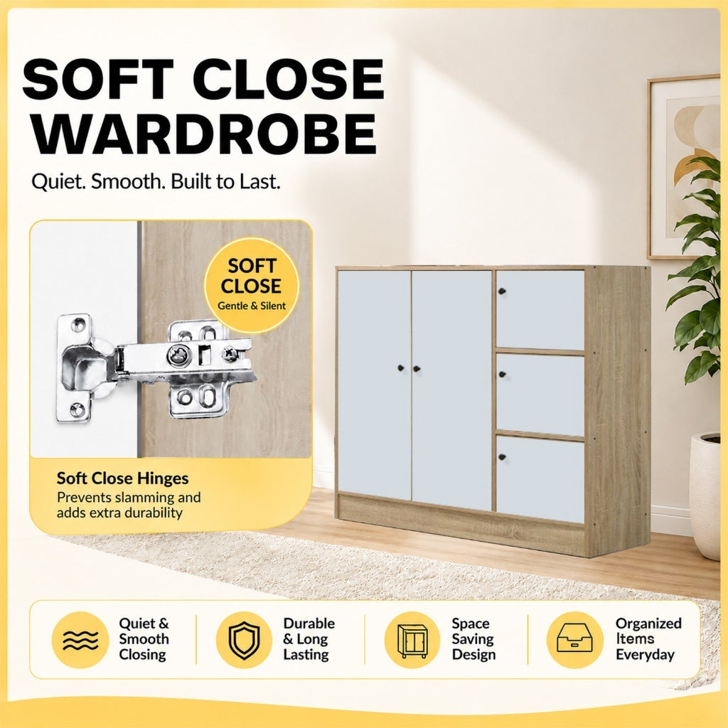 Maisie 2-Door CARB-P2 Certified Board Wardrobe Multi-Purpose Cabinets in 6 Colours. Free Installation.