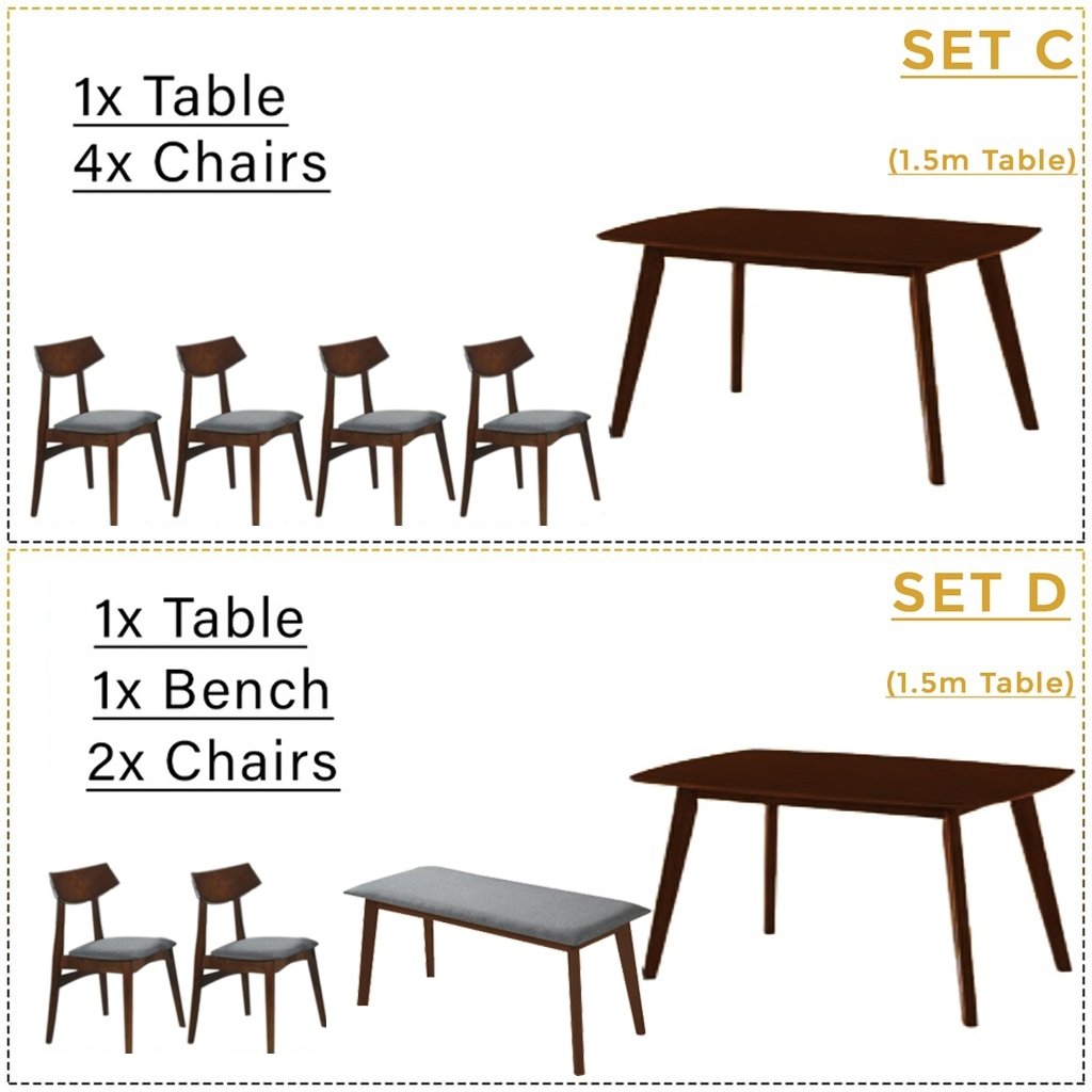 Juventus Dining Set Table with Chair & Bench in Walnut Color