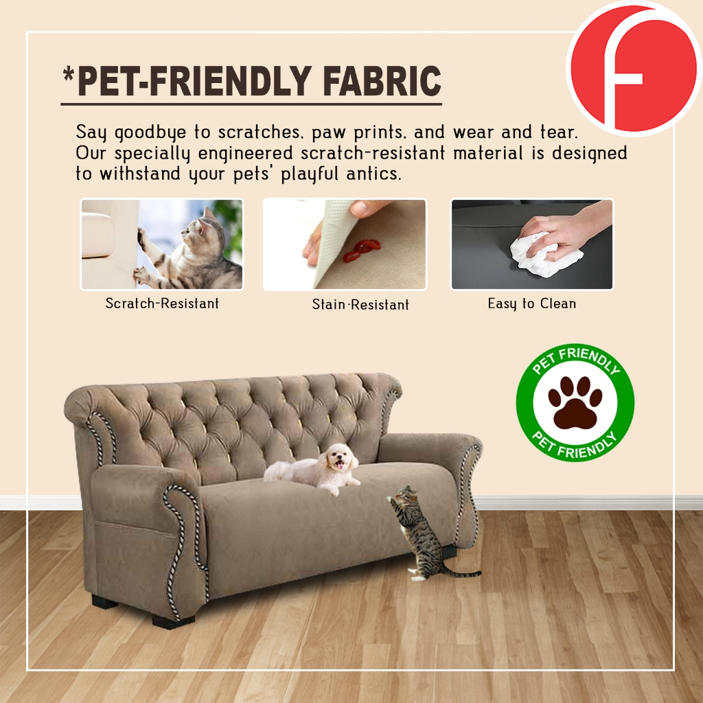 Aina 1/2/3 Seater Sofa Set PetFriendly Scratch-Resist Fabric in Grey or Brown Colour