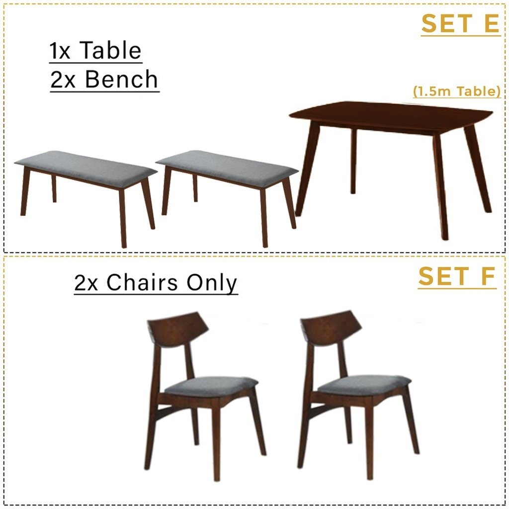 Juventus Dining Set Table with Chair & Bench in Walnut Color