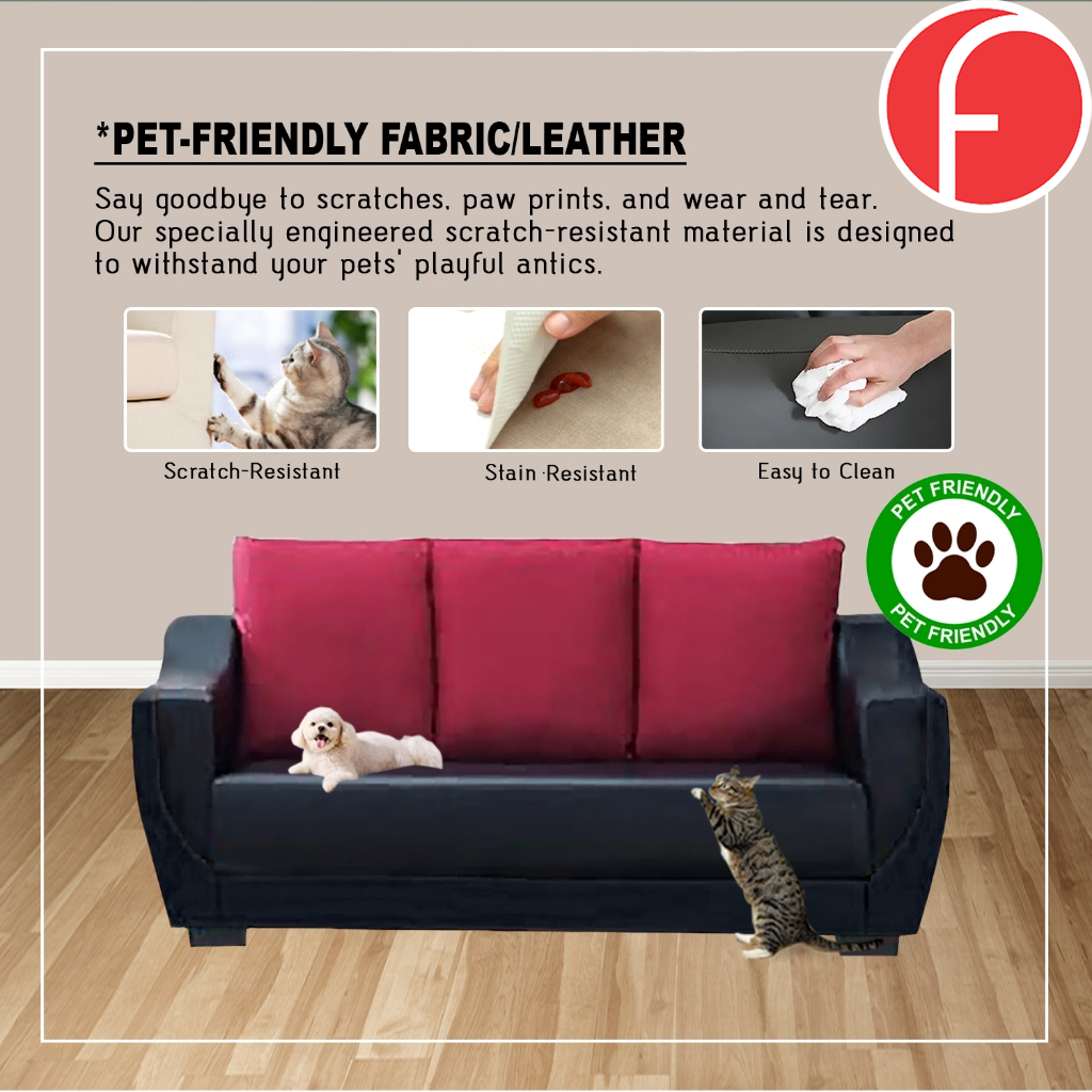 Ethan 3 Seater Sofa Set in 47 Colour -w/ PetFriendly Fabric/Faux Leather Options