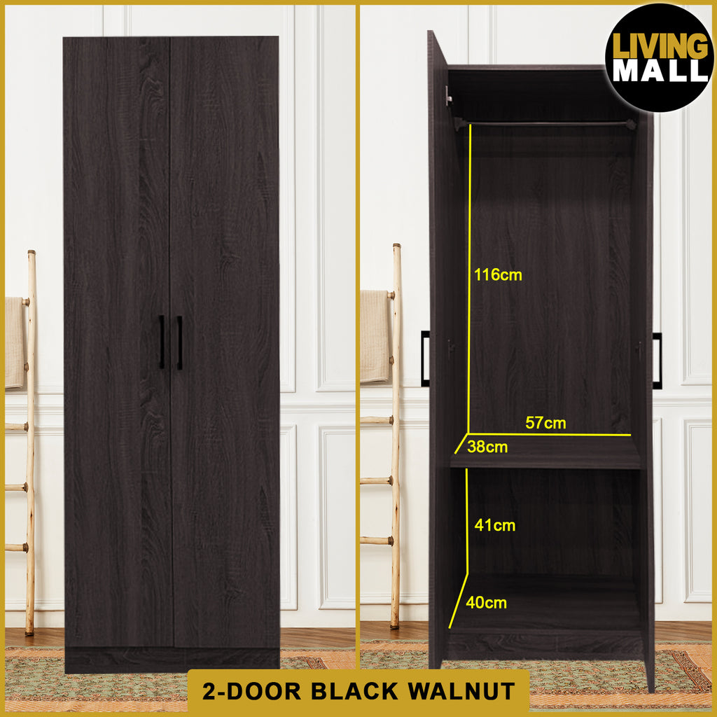 Percy Premium 2 Feet 2 Doors Wardrobe CARB-P2 Certified Laminated Back Panel - Free Install