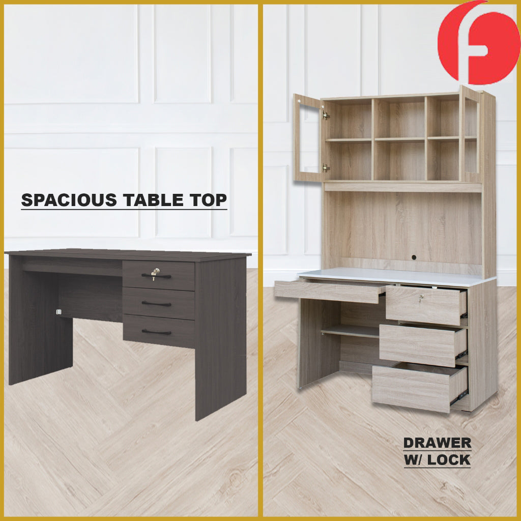 Tonee Writing Table/ Study Desk with Drawers w/ Lock and Shelf CARB-P2 Certified Board