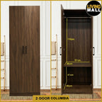 Percy Premium 2 Feet 2 Doors Wardrobe CARB-P2 Certified Laminated Back Panel - Free Install