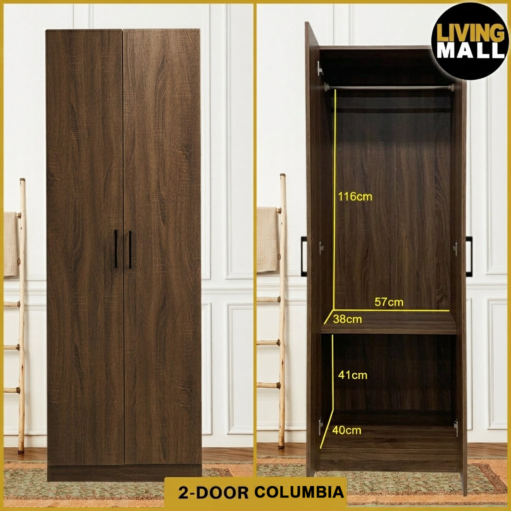 Percy Premium 2 Feet 2 Doors Wardrobe CARB-P2 Certified Laminated Back Panel - Free Install