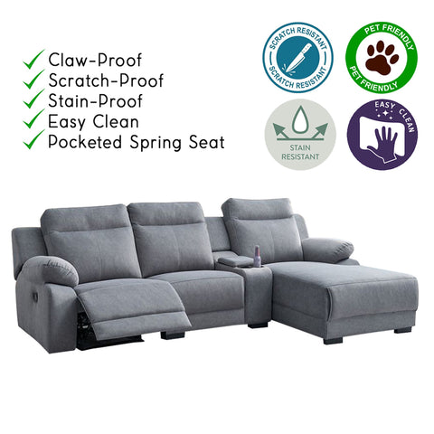 Image of Drazie Pet-Friendly L-shaped Reclining Sofa Pocketed Spring Seat in Grey Colour