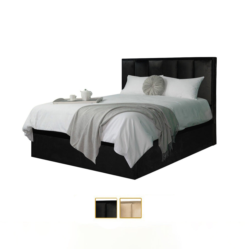 Marie Storage Bed Frame Linen Fabric/Faux Leather with 5 Mattress Options