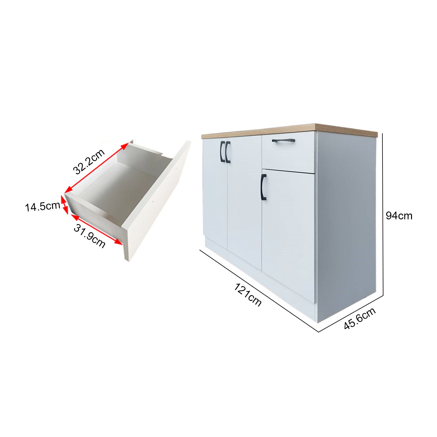Kiriko Series 1 Low Kitchen Cabinet In White Colour
