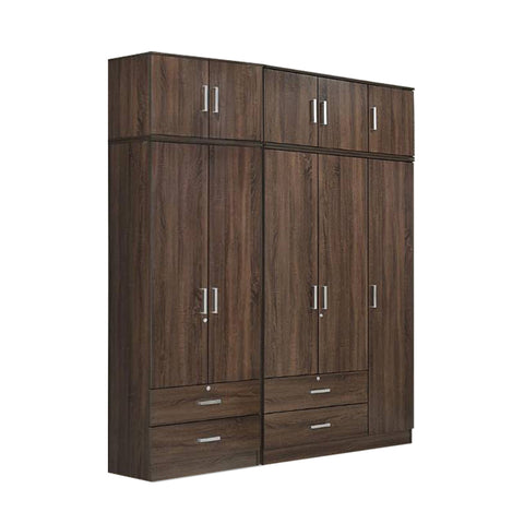 BERLIN Tall Series 5 Doors Soft Closing Wardrobe with 4 Drawers & Top Cabinet in 6 Colours