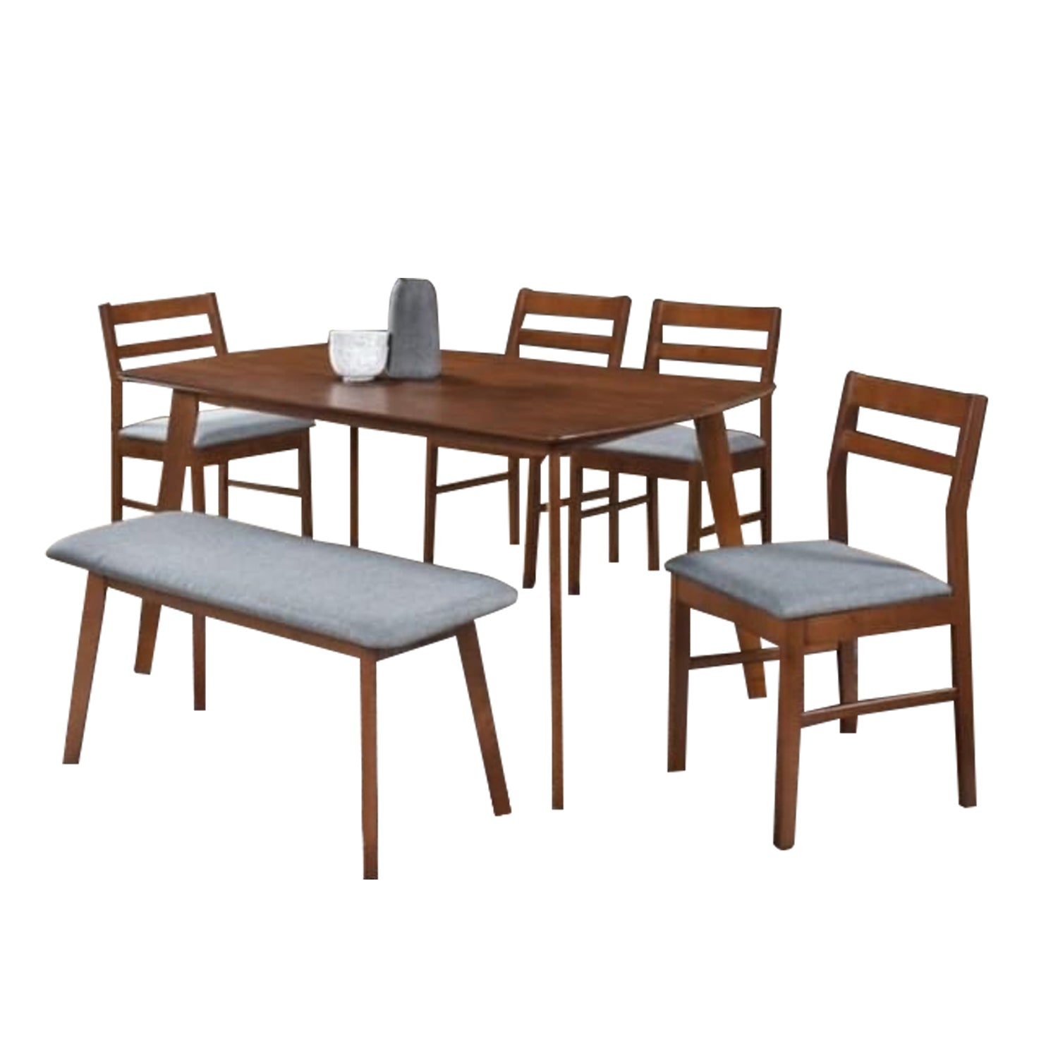 PAULA Solid Wood Dining Set Table with Chair and Bench - Available in White Wash and Walnut Colour