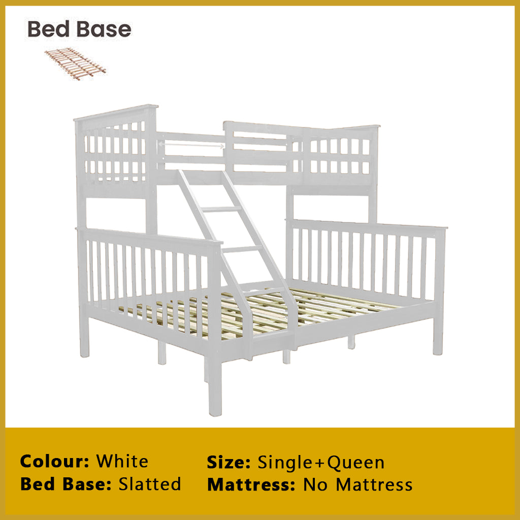 Mayci Queen+Single Solid Wood Slatted Base Double Decker Bed Frame