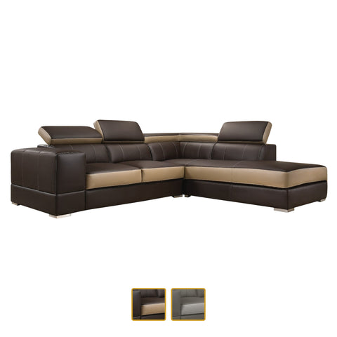 Vienna L-Shaped Sofa with Metal Legs in 2 Colours Fabric and Nova Leather