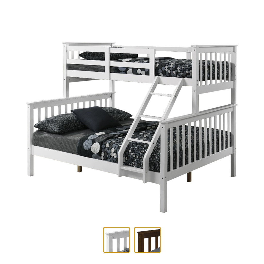 Meddy Solid Wood Bunk Bed Frame in White & Walnut with Mattress Option