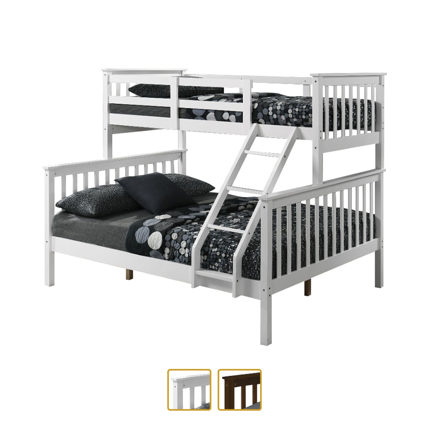 Meddy Solid Wood Bunk Bed Frame in White & Walnut with Mattress Option