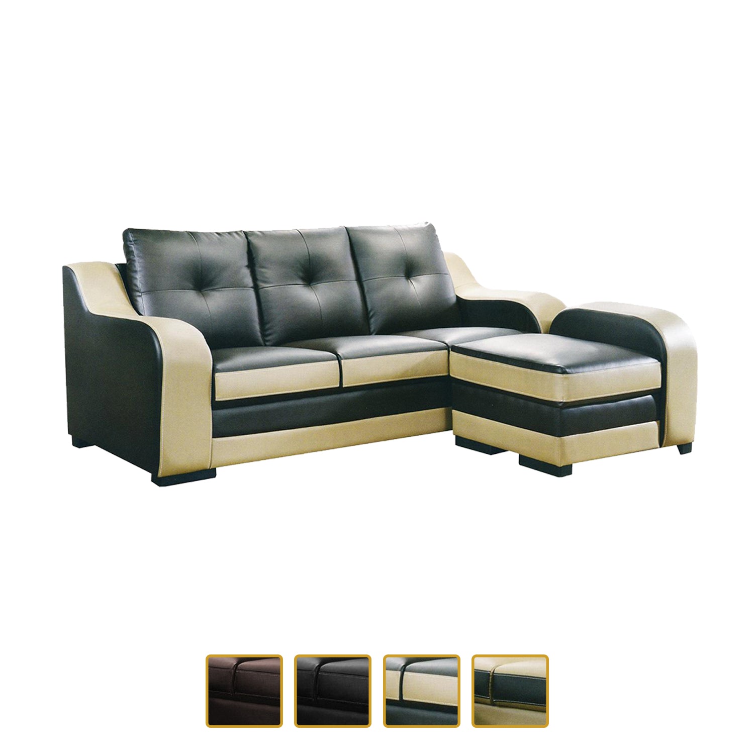 Spady L-Shaped Faux Leather Sofa And Chaise Set in 4 Colours-Sofa-Furnituremart.sg