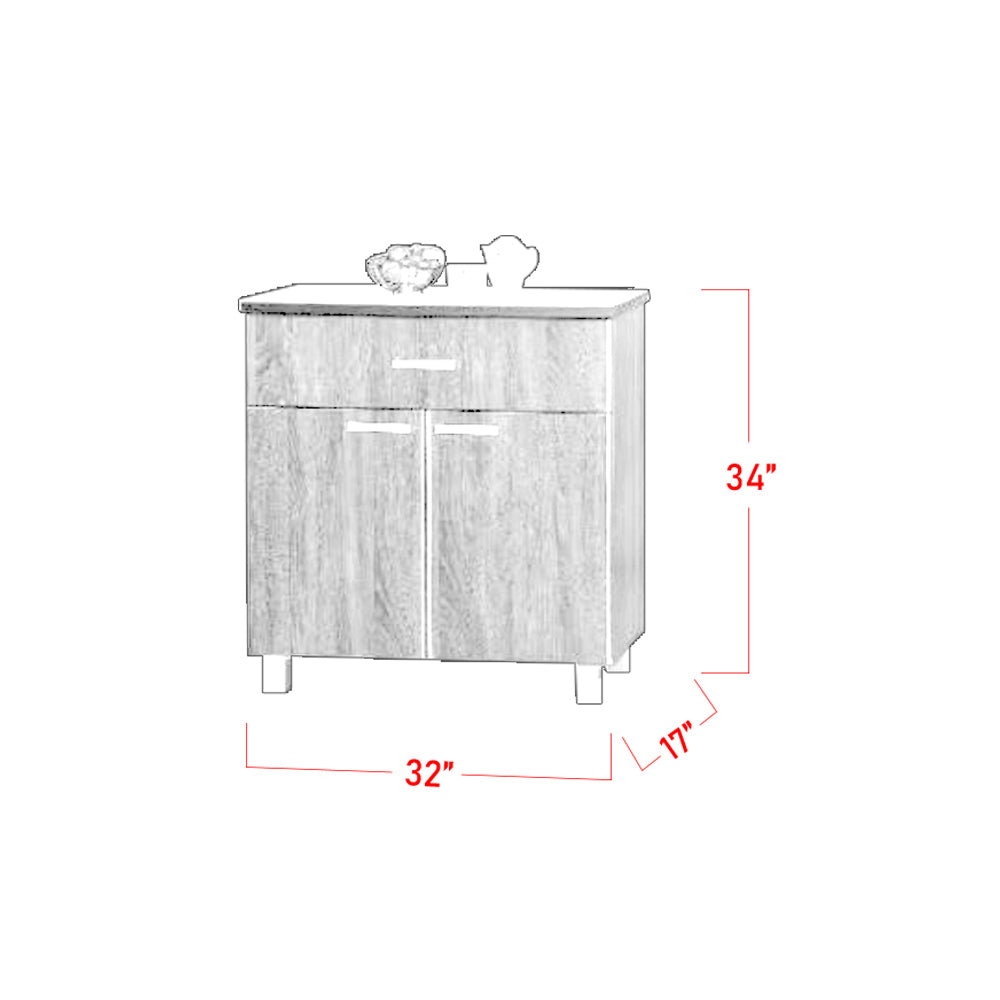 Lulu Series 4 Low Kitchen Cabinet with Drawer in Brown