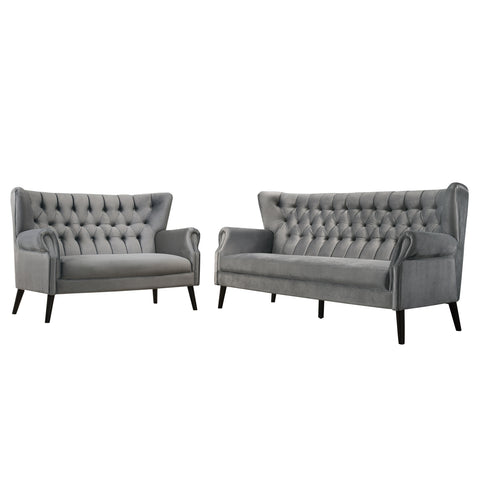 Image of Living Mall Lydia 2+3 Seater Sofa Set High Back Velvet Fabric in Light Grey Colour