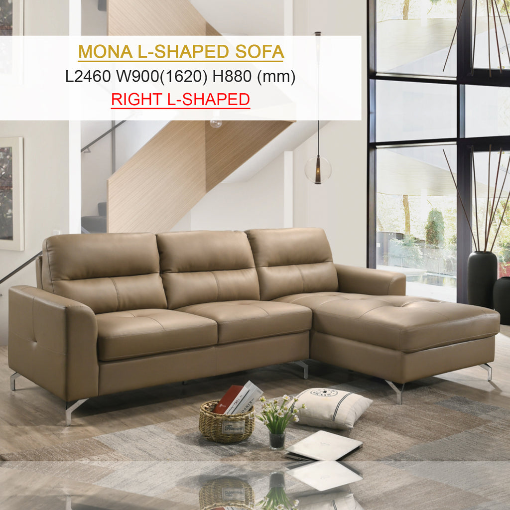 Mona Premium L-Shaped Sofa In Brown Top Grade PU Leather Upholstery