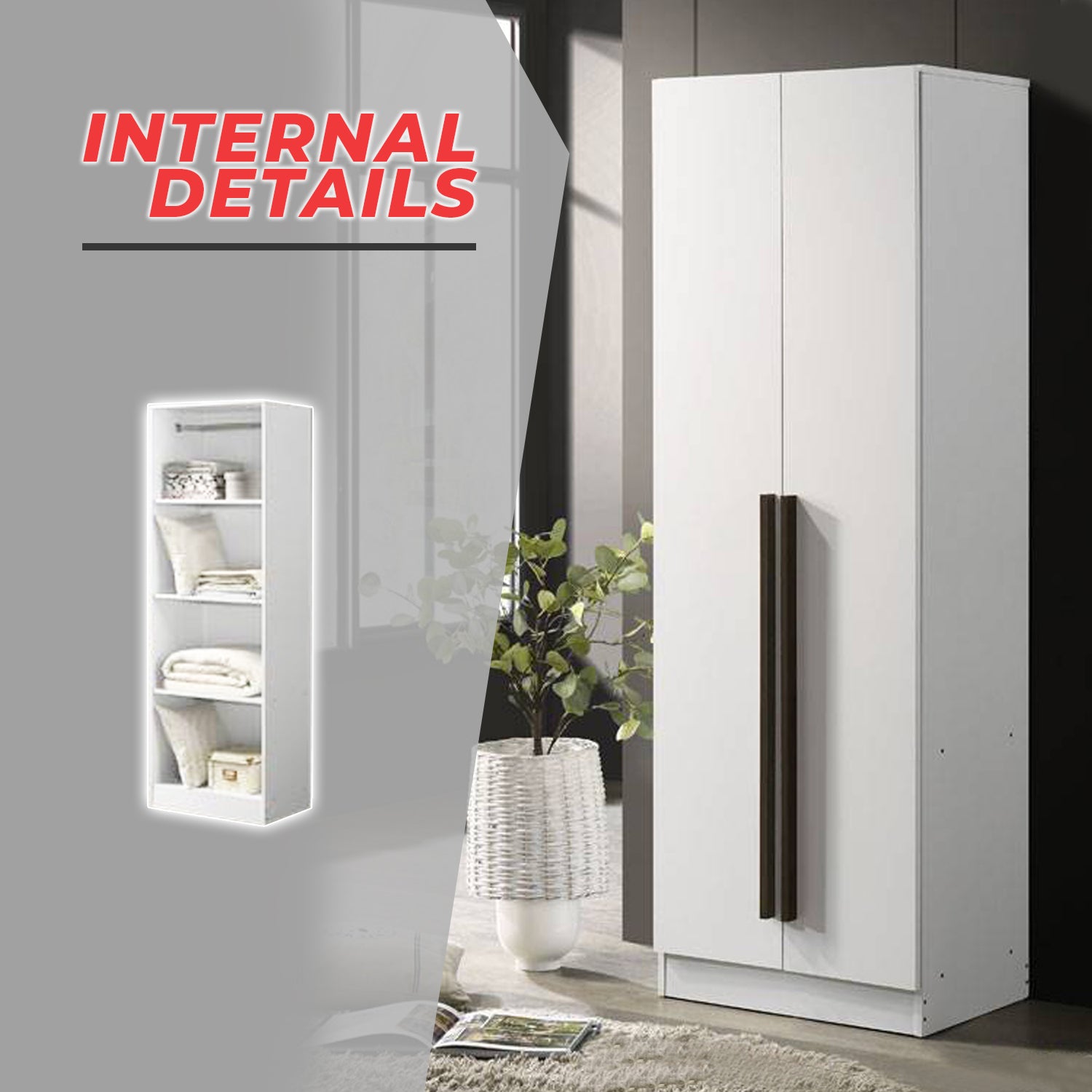 Jett 2-Door Wardrobe Swing Door In White Colour