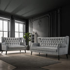 Lydia 2+3 Seater Sofa Set High Back Velvet Fabric in Light Grey Colour