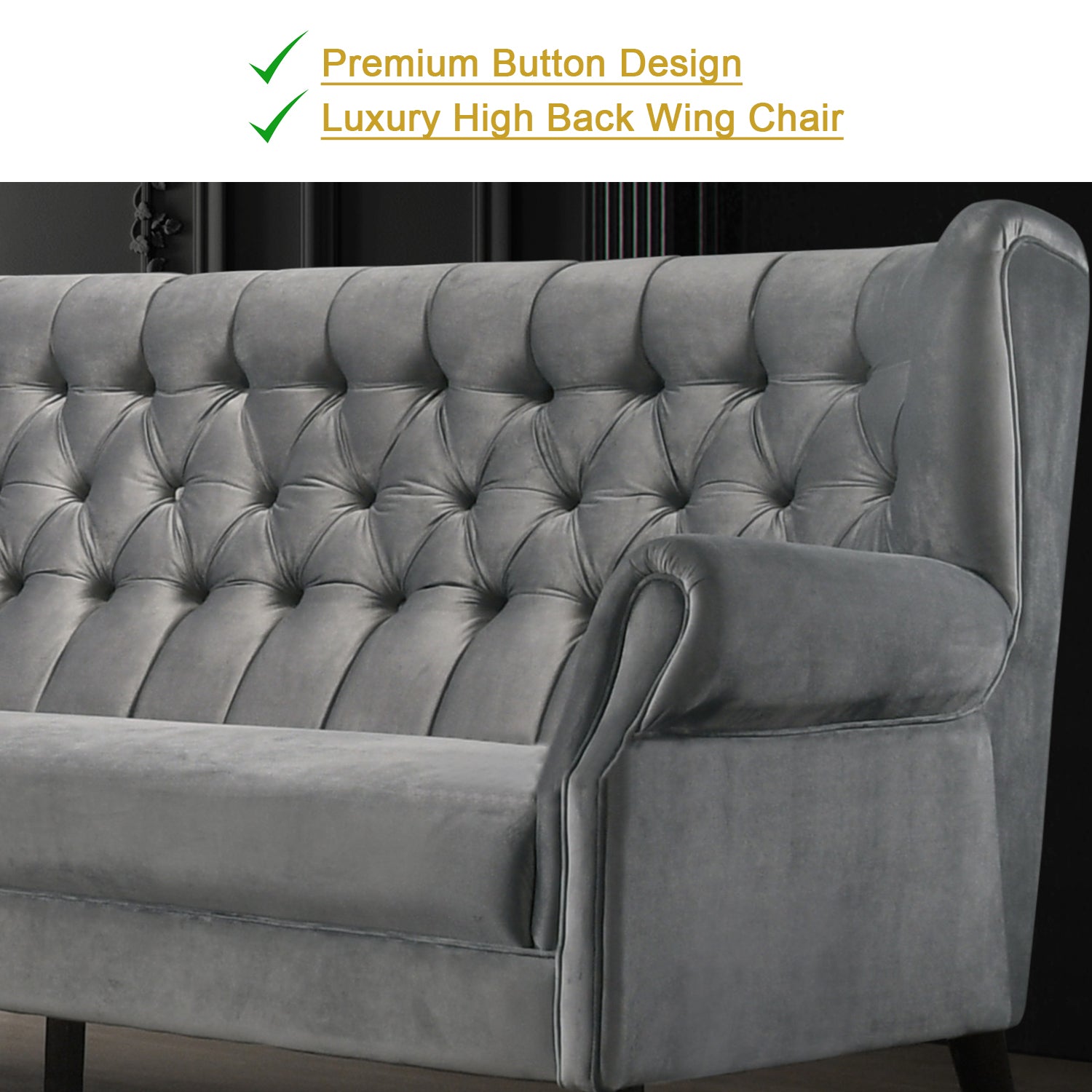 Lydia 2+3 Seater Sofa Set High Back Velvet Fabric in Light Grey Colour