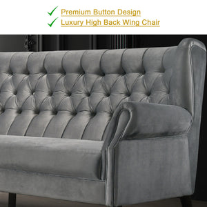 Living Mall Lydia 2+3 Seater Sofa Set High Back Velvet Fabric in Light Grey Colour