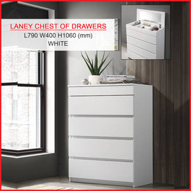 Laney 4 Chest of Drawers with Mirror and Cosmetics Compartment in 3 Colours