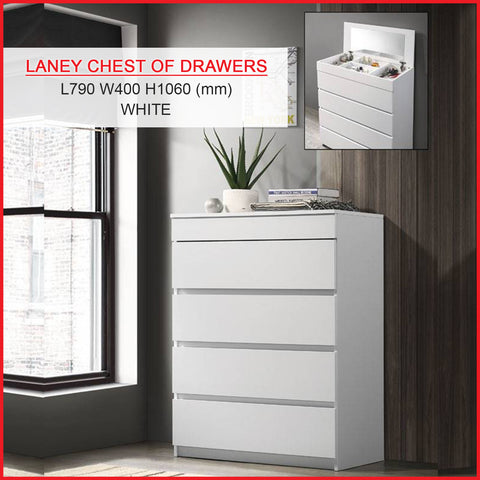 Laney 4 Chest of Drawers with Mirror and Cosmetics Compartment in 2 Colours