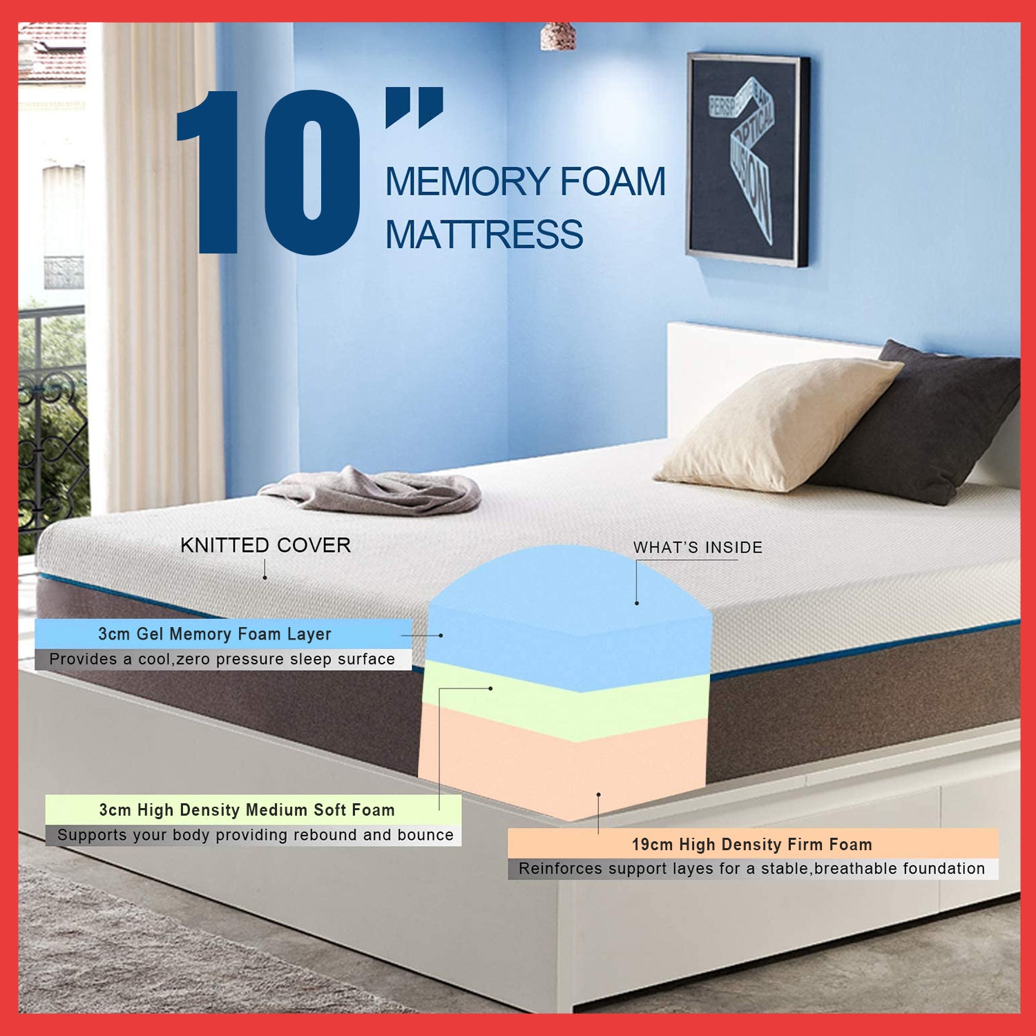 Diomire 10" NASA Pedic Gel Memory Foam Mattress. All Sizes Available