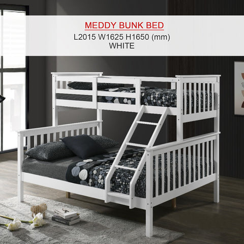 Image of Meddy Solid Wood Bunk Bed Frame in White & Walnut with Mattress Option