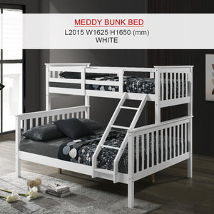 Meddy Solid Wood Bunk Bed Frame in White & Walnut with Mattress Option