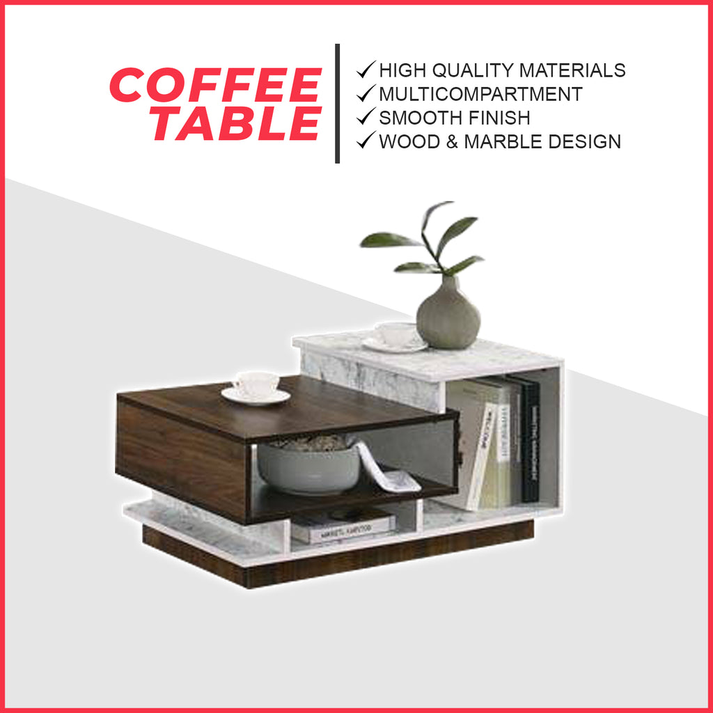 Kayo Coffee Table Modern Style Wood & Marble Design Living Room Furniture