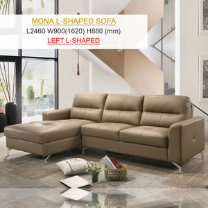 Mona Premium L-Shaped Sofa In Brown Top Grade PU Leather Upholstery